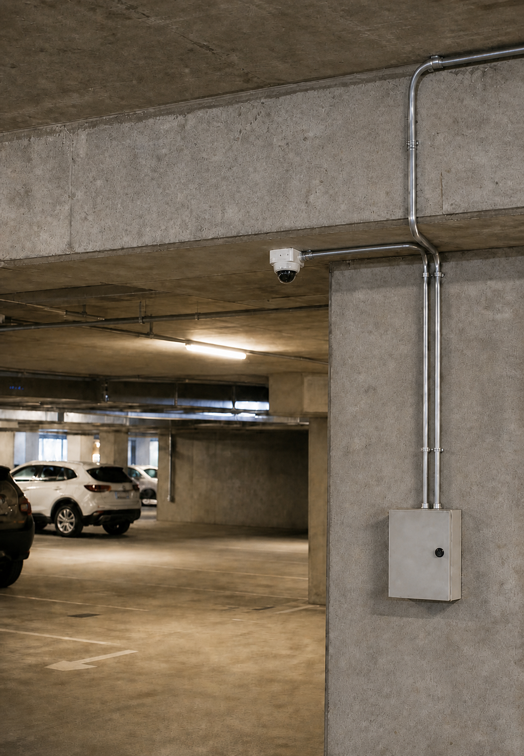 Security infrastructure installation inside a commercial parking garage